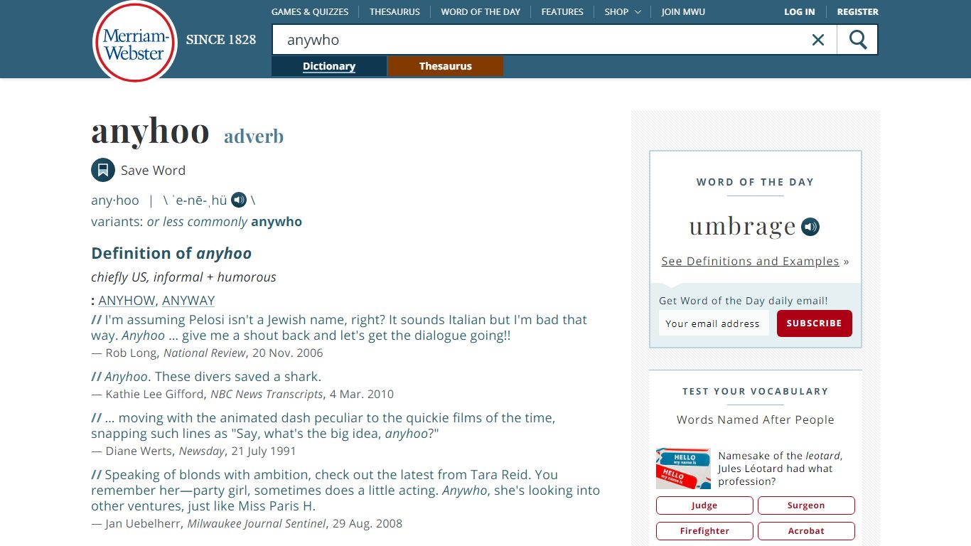 Anywho Definition & Meaning - Merriam-Webster